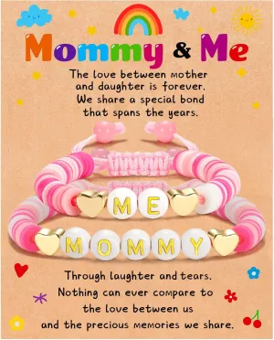 Mothers Day Gifts for Mom Daughter, 2ps Matching Beaded Heart Bracelets Jewelry for Mother Daughter/Mommy and Me/Mama Mini
