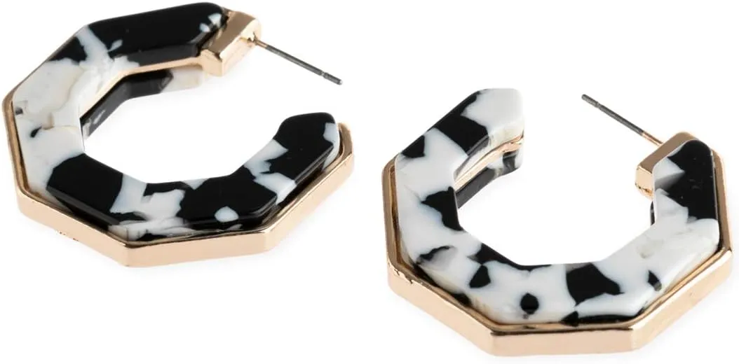 Multi Color Acetate Hoop Earrings - Mottled Resin Geometric Statement Hoops Leopard Oval, Animal Tortoise Marbled Disc