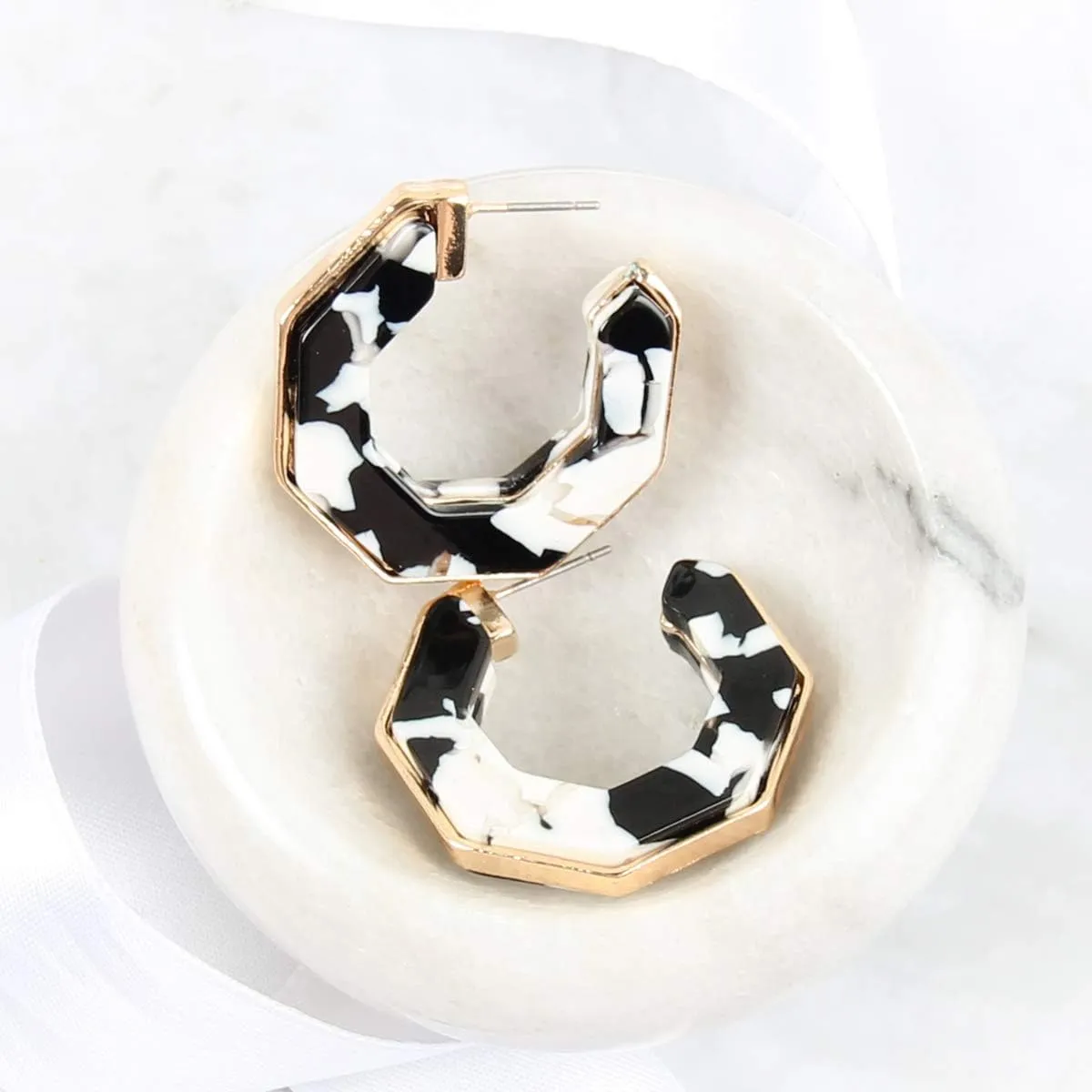 Multi Color Acetate Hoop Earrings - Mottled Resin Geometric Statement Hoops Leopard Oval, Animal Tortoise Marbled Disc