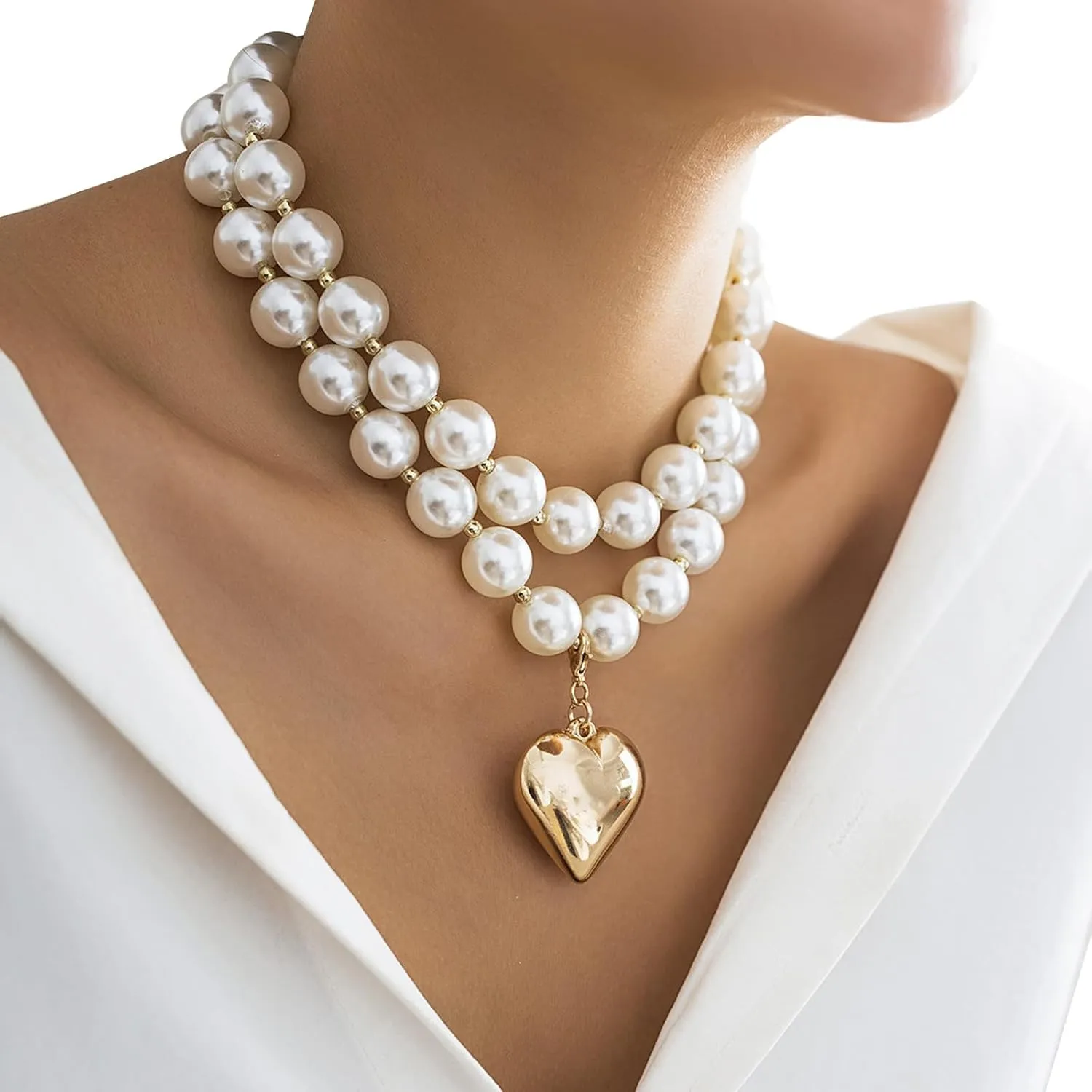 Multi-Layered Metal Big Ball Collar Necklace Gothic Beads Choker Necklace Statement Collar Necklace Hip Hop Clavicle Chain Neck Beads Body Chain Necklace Jewelry for Women