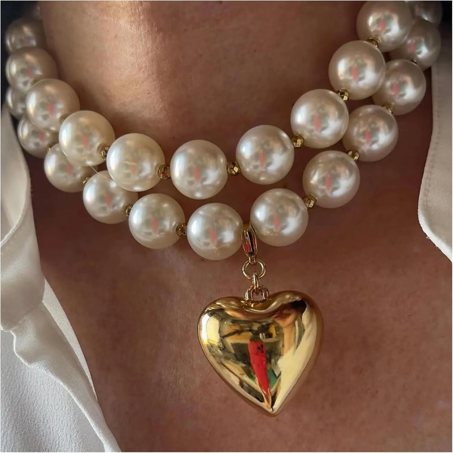 Multi-Layered Metal Big Ball Collar Necklace Gothic Beads Choker Necklace Statement Collar Necklace Hip Hop Clavicle Chain Neck Beads Body Chain Necklace Jewelry for Women