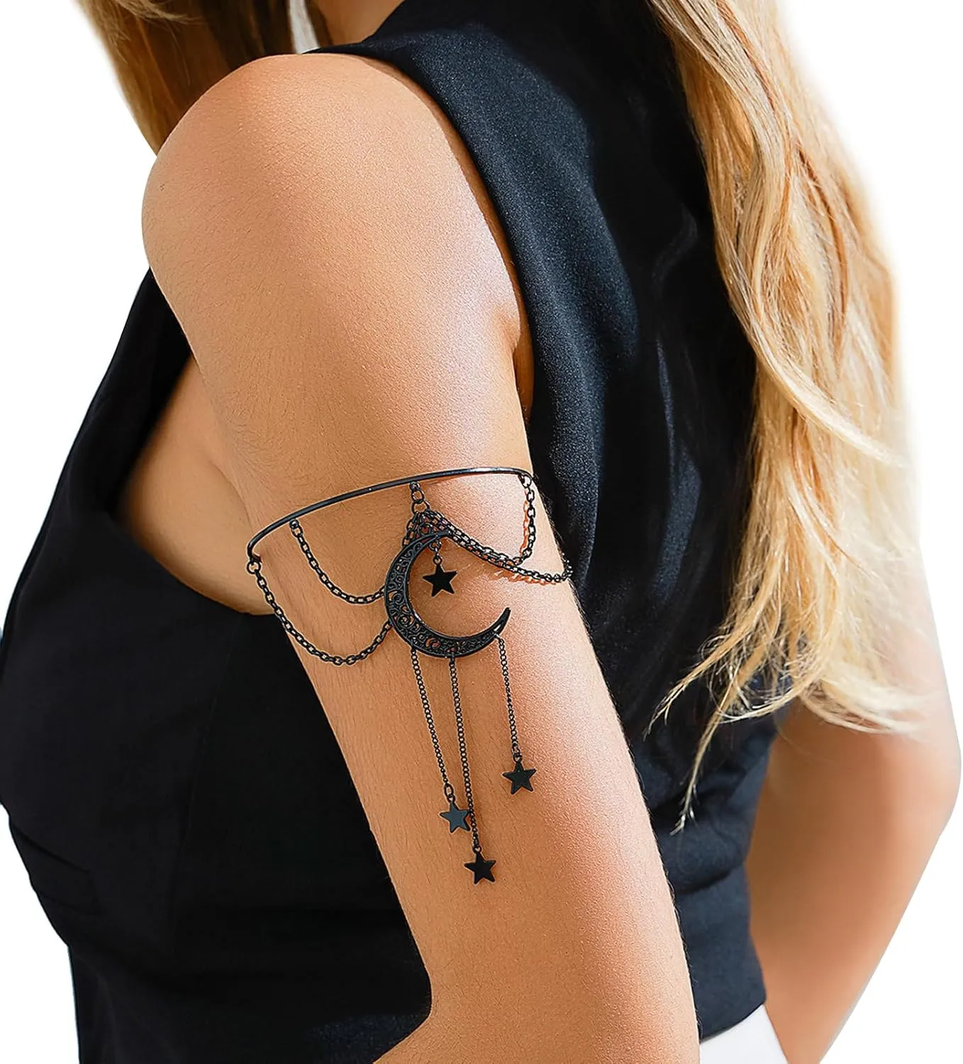 Multi-Layered Tassel Chain Upper Arm Bracelet Simple Butterfly Pendant Armlet Summer Beach Adjustable Open Arm Cuff Bangle Bracelets Summer Beach Body Jewelry for Women