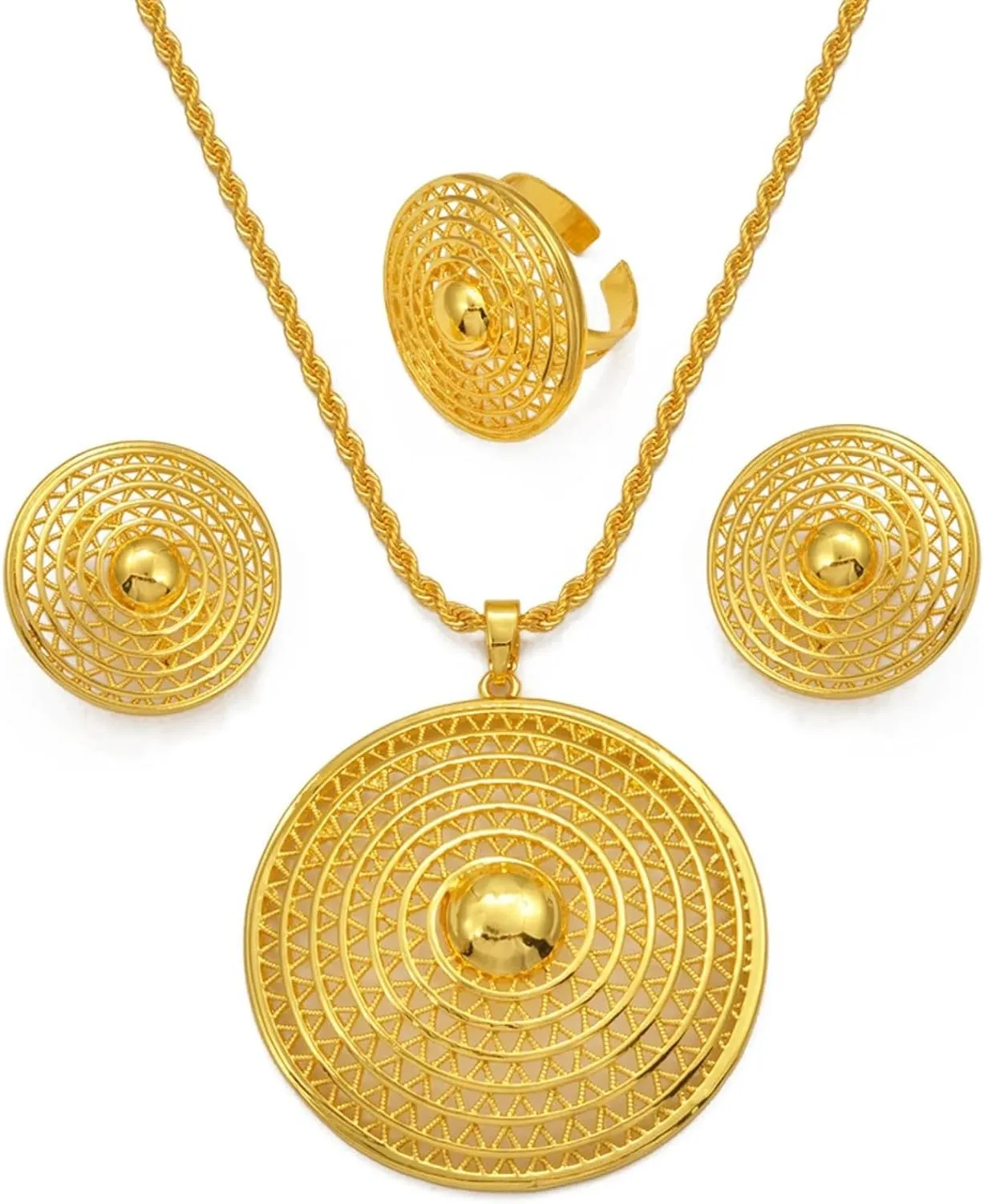 N-Made Beautiful Ethiopian Jewelry Set - Chokers, Pendants, Earrings & Ring for Women - Eritrean Wedding Party