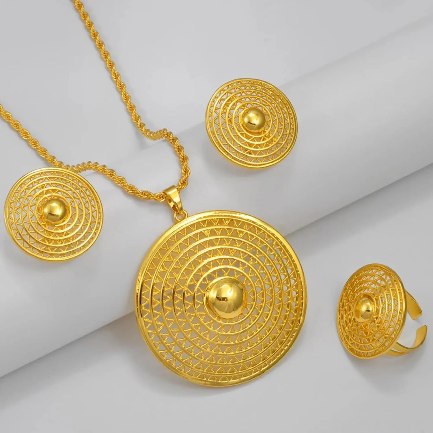 N-Made Beautiful Ethiopian Jewelry Set - Chokers, Pendants, Earrings & Ring for Women - Eritrean Wedding Party