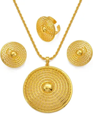 N-Made Beautiful Ethiopian Jewelry Set - Chokers, Pendants, Earrings & Ring for Women - Eritrean Wedding Party