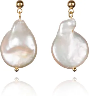 namana Baroque Pearl Earrings for Women, Gold Plated Dangle Earrings for Women with Large Faux Pearls, Gold Pearl Drop Earrings for Women, Jewelry Gifts for Women