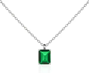 namana Silver or Gold Pendant Necklace for Women with a Solitaire Rectangle Stone, Dainty Necklaces for Women in 925 Sterling Silver with Emerald-Cut Colored or Clear Stones