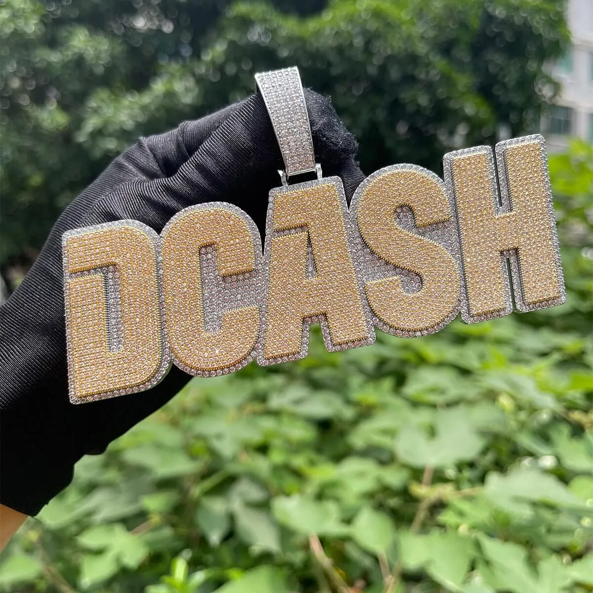 Name Necklace for Men Solid Base Iced Out Pendant Two Tone Personalized Hip Hop Fashion Jewelry 337A1 (Custom 1 letter)