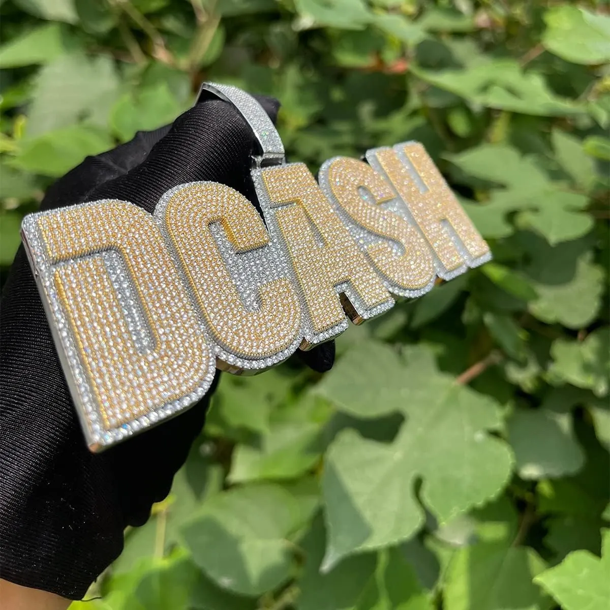 Name Necklace for Men Solid Base Iced Out Pendant Two Tone Personalized Hip Hop Fashion Jewelry 337A1 (Custom 1 letter)
