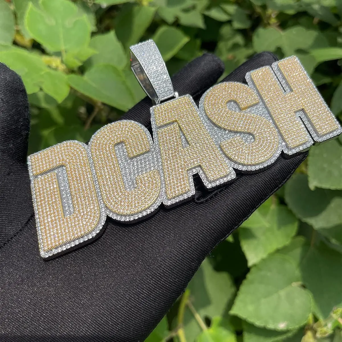 Name Necklace for Men Solid Base Iced Out Pendant Two Tone Personalized Hip Hop Fashion Jewelry 337A1 (Custom 1 letter)