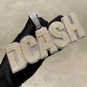 Name Necklace for Men Solid Base Iced Out Pendant Two Tone Personalized Hip Hop Fashion Jewelry 337A1 (Custom 1 letter)
