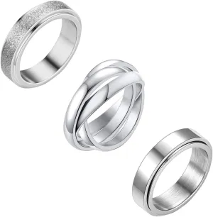 Nanafast 3 PCS Spinner Anxiety Rings Stainless Steel Spinner Ring Fidget Anxiety Rings for Women Men Relieving Stress Ring Anxiety Rings Set Size 6-12