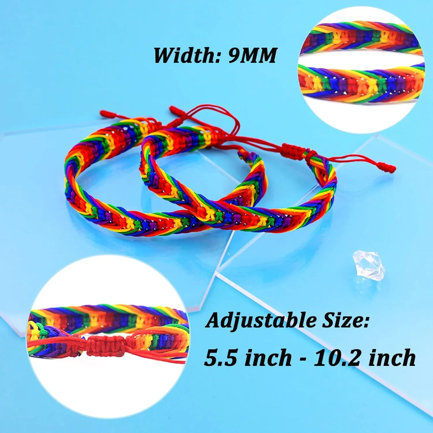 Nanafast Titanium Stainless Steel Rainbow LGBT Pride Bracelet Handmade Braided LGBTQ Pride Bracelets PU Leather Weave Plaited Wristband Jewelry