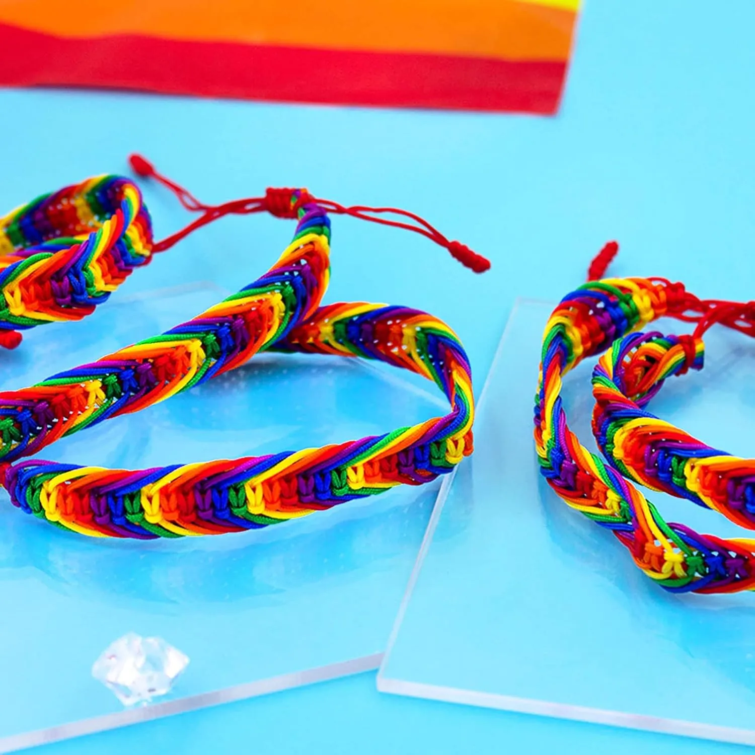 Nanafast Titanium Stainless Steel Rainbow LGBT Pride Bracelet Handmade Braided LGBTQ Pride Bracelets PU Leather Weave Plaited Wristband Jewelry