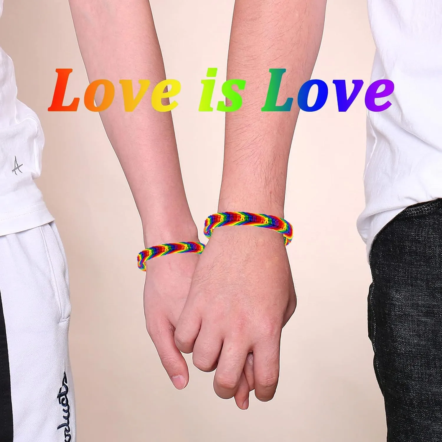 Nanafast Titanium Stainless Steel Rainbow LGBT Pride Bracelet Handmade Braided LGBTQ Pride Bracelets PU Leather Weave Plaited Wristband Jewelry
