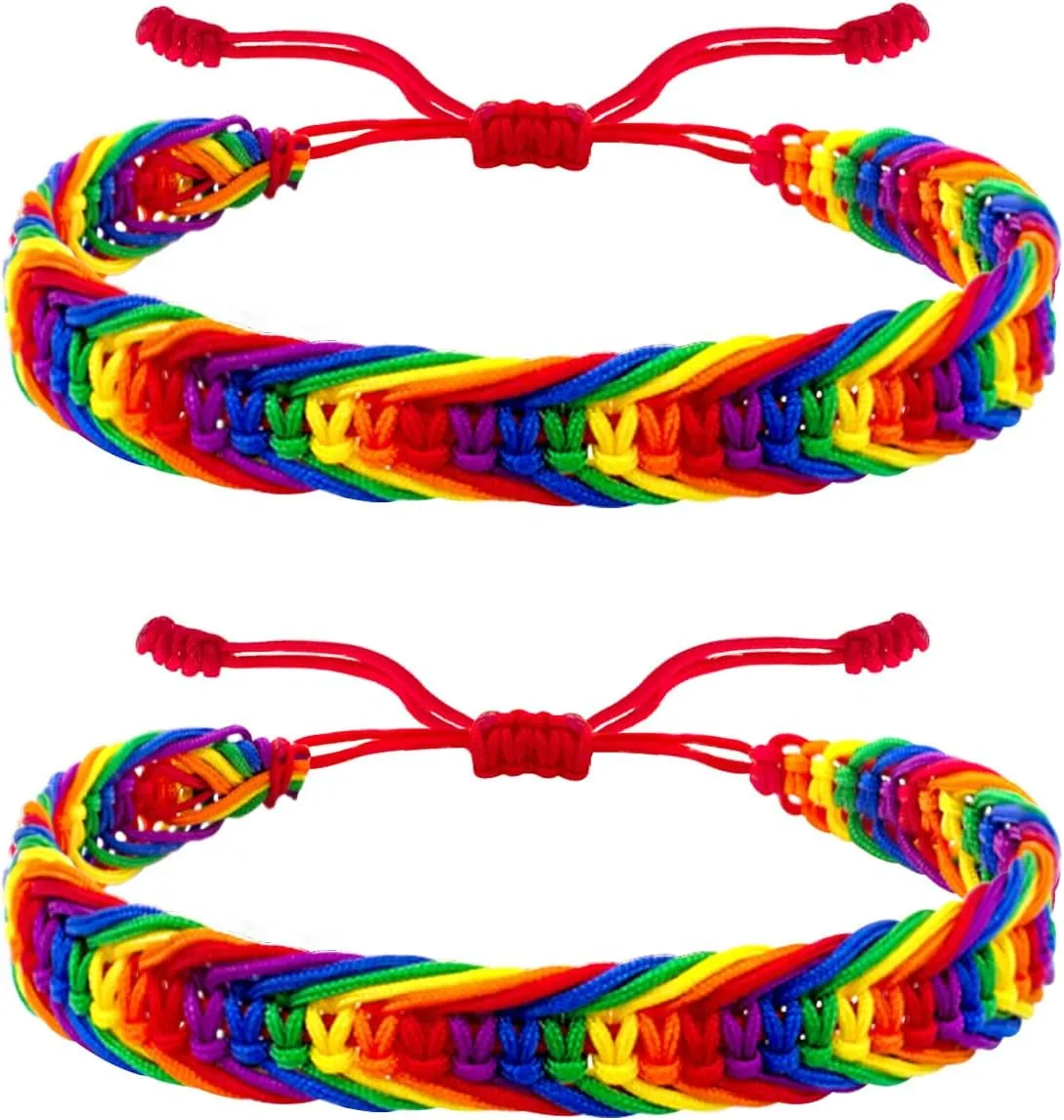 Nanafast Titanium Stainless Steel Rainbow LGBT Pride Bracelet Handmade Braided LGBTQ Pride Bracelets PU Leather Weave Plaited Wristband Jewelry
