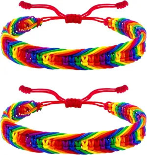 Nanafast Titanium Stainless Steel Rainbow LGBT Pride Bracelet Handmade Braided LGBTQ Pride Bracelets PU Leather Weave Plaited Wristband Jewelry