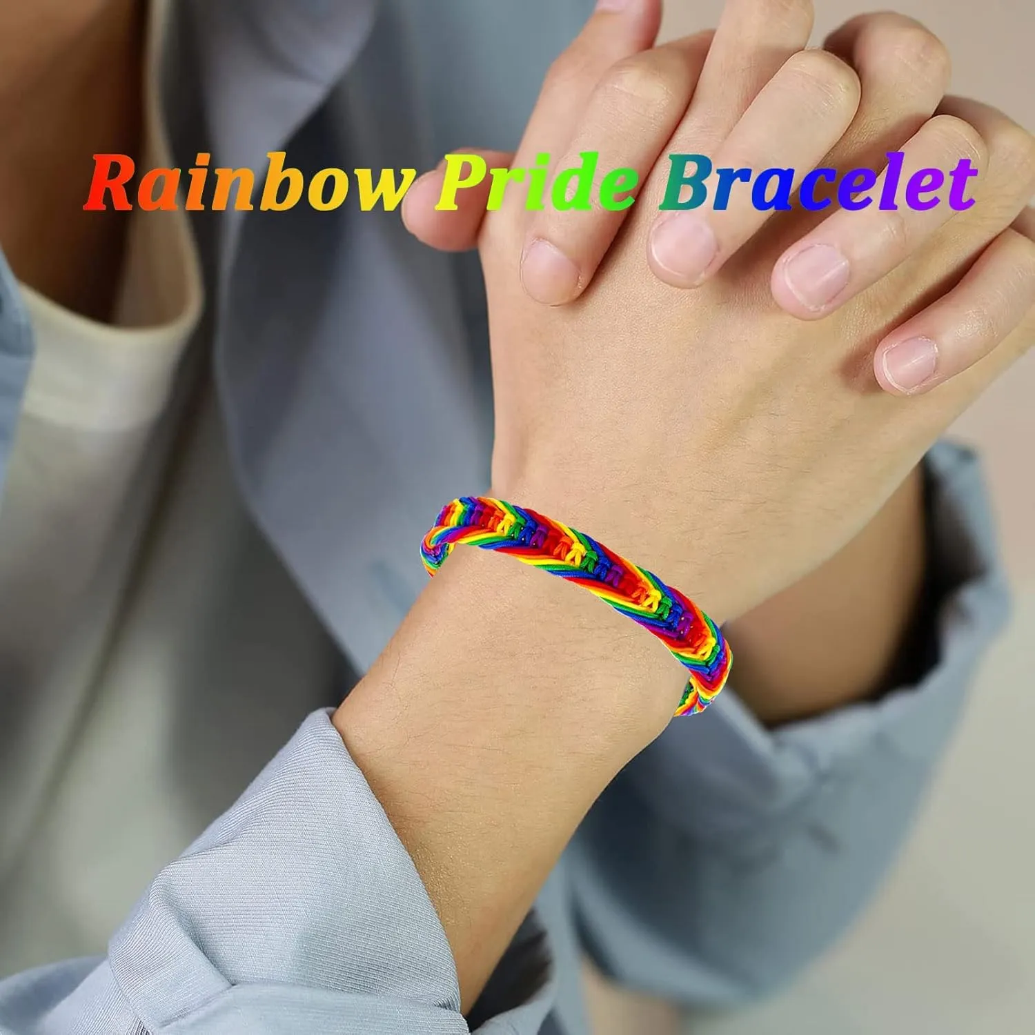 Nanafast Titanium Stainless Steel Rainbow LGBT Pride Bracelet Handmade Braided LGBTQ Pride Bracelets PU Leather Weave Plaited Wristband Jewelry