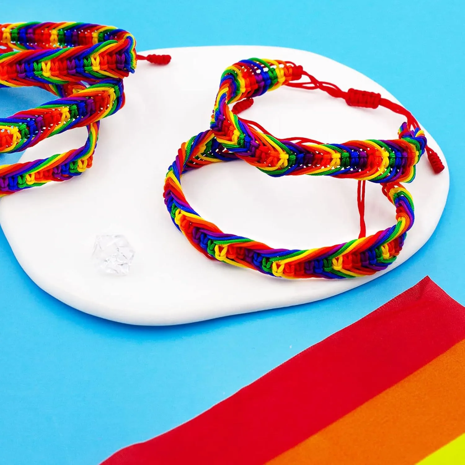 Nanafast Titanium Stainless Steel Rainbow LGBT Pride Bracelet Handmade Braided LGBTQ Pride Bracelets PU Leather Weave Plaited Wristband Jewelry