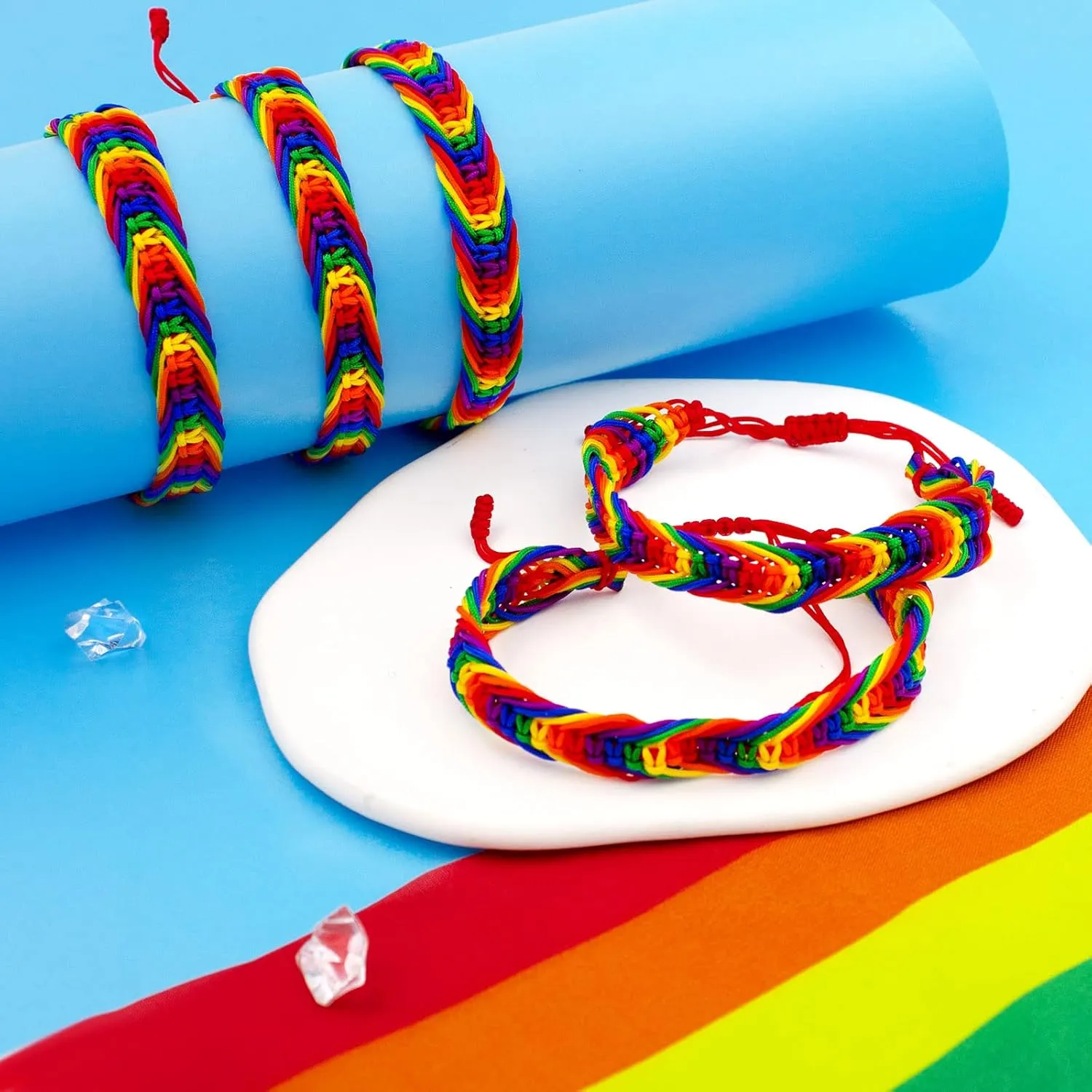 Nanafast Titanium Stainless Steel Rainbow LGBT Pride Bracelet Handmade Braided LGBTQ Pride Bracelets PU Leather Weave Plaited Wristband Jewelry