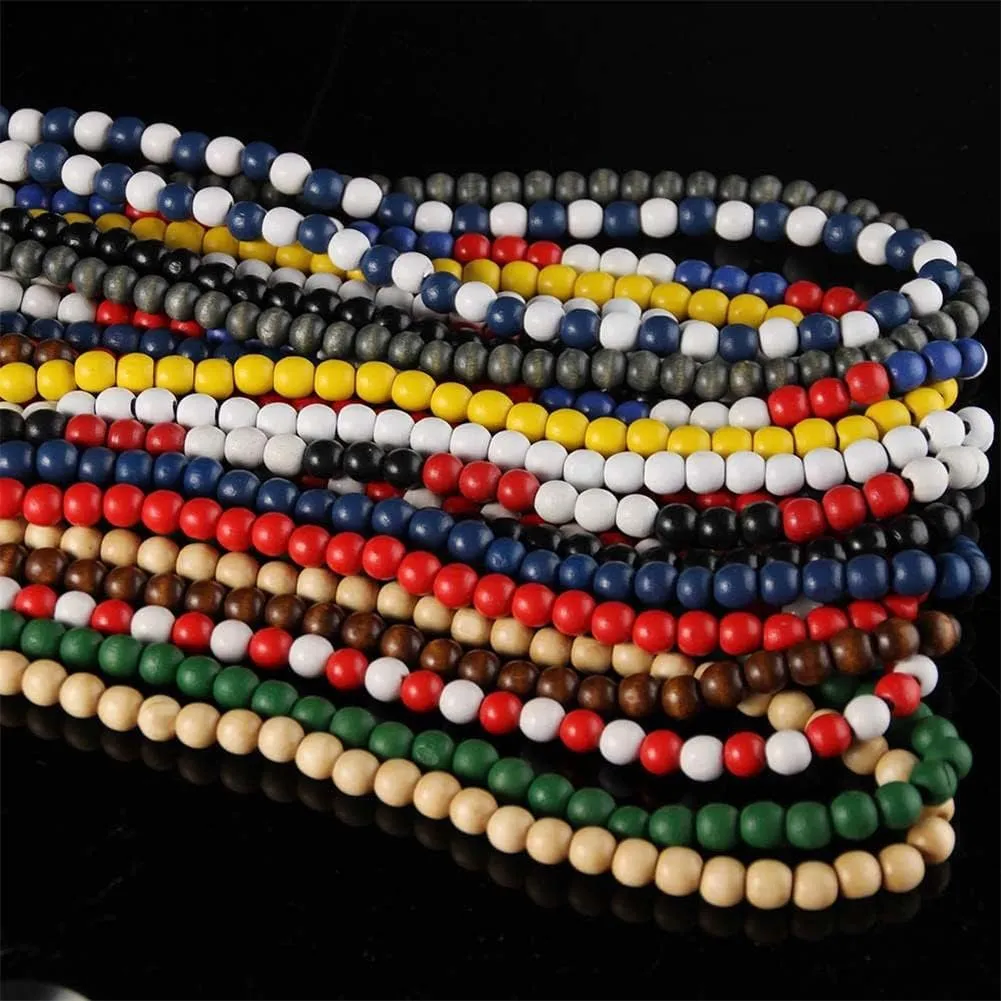 Natural Wood Bead Necklace 8MM Wooden Beaded Chunky Strand Necklaces Handmade Africa Wooden Chain for Women Men Jewelry