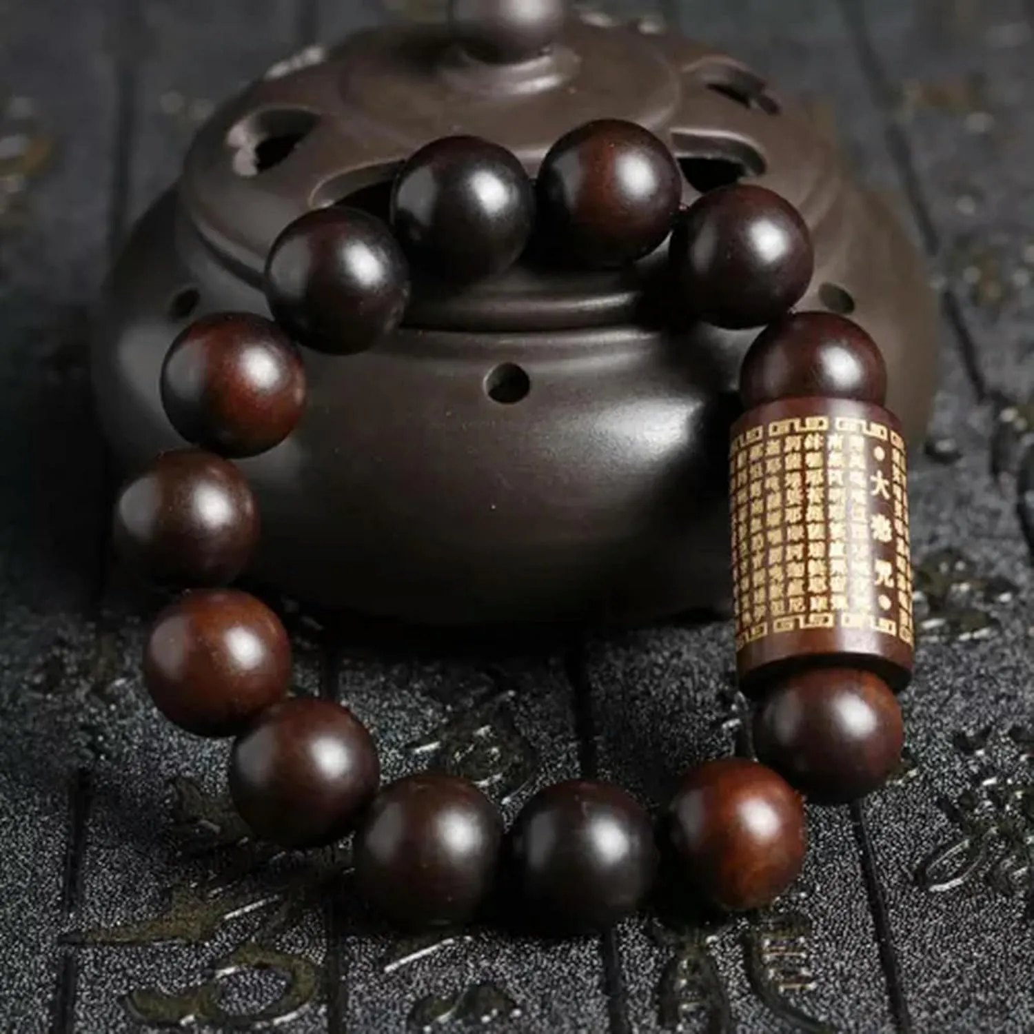 Natural Wood Lightning Jujube Beads with Mantra Buddhist Prayer Charm Bracelet-Beads 15mm