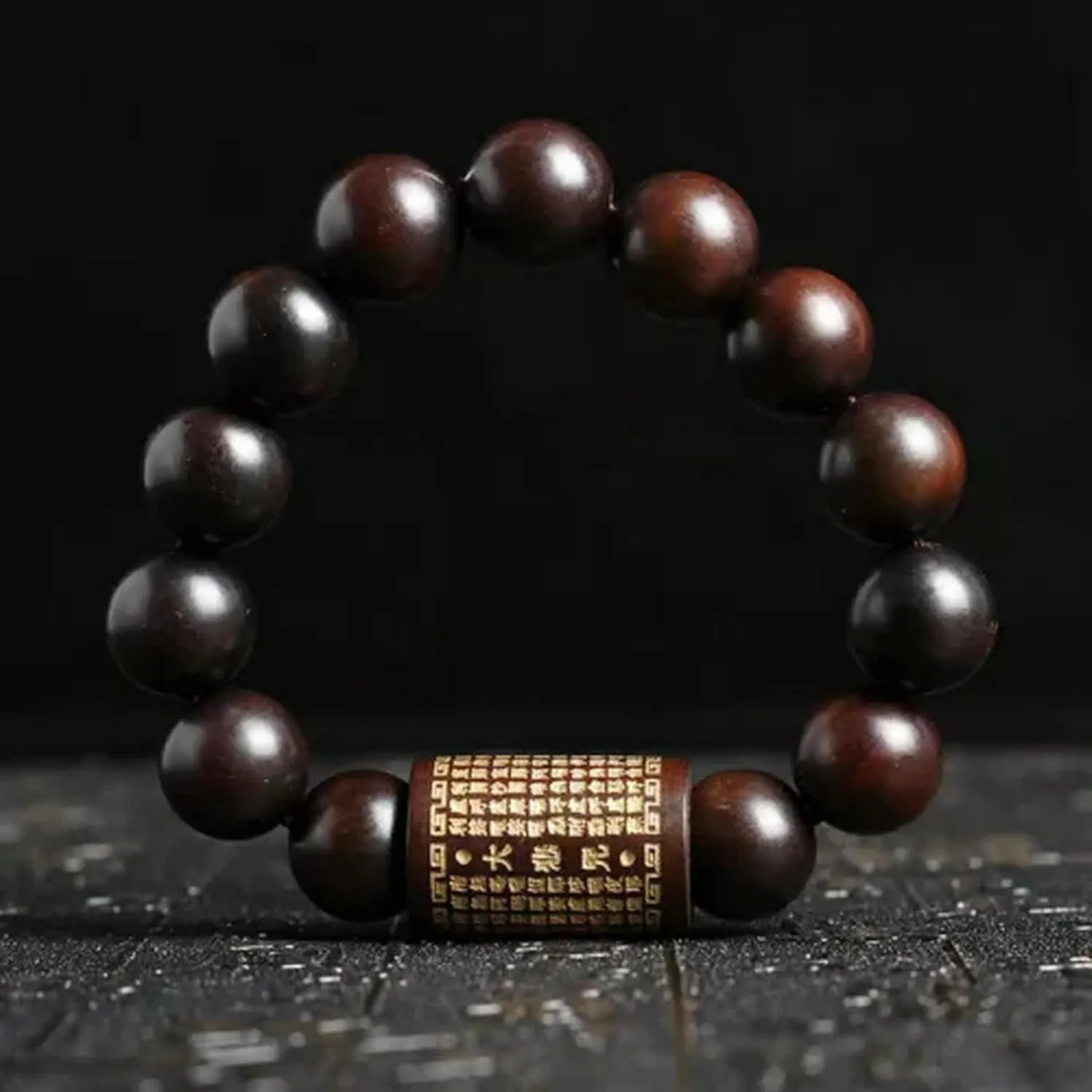 Natural Wood Lightning Jujube Beads with Mantra Buddhist Prayer Charm Bracelet-Beads 15mm