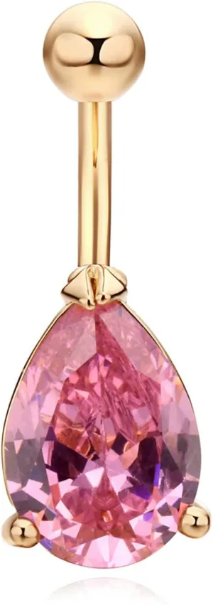 Navel Rings for Women Stainless Steel, CZ Long Navel Rings for Women Teardrop Gold Belly Rings
