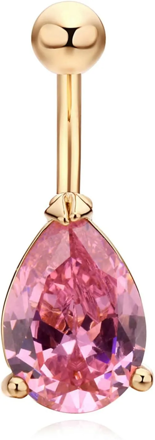 Navel Rings for Women Stainless Steel, CZ Long Navel Rings for Women Teardrop Gold Belly Rings