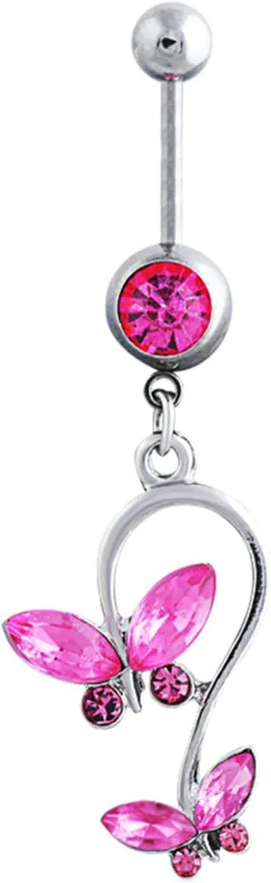 Navel Rings for Women Stainless Steel, CZ Unique Navel Rings for Women Butterfly Pink Navel Rings