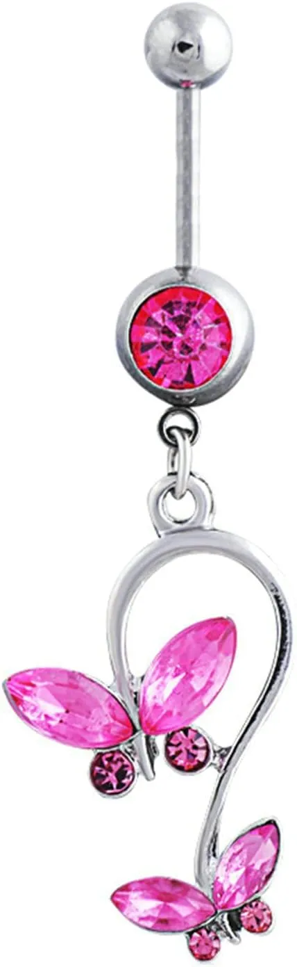 Navel Rings for Women Stainless Steel, CZ Unique Navel Rings for Women Butterfly Pink Navel Rings