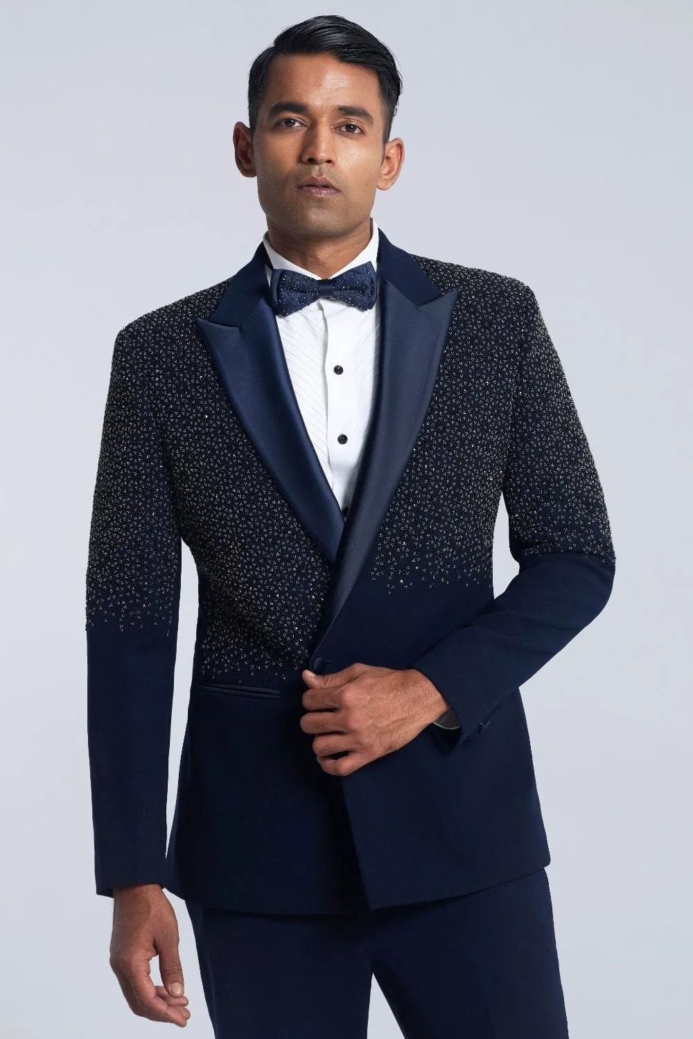 Navy blue half embroidery tuxedo