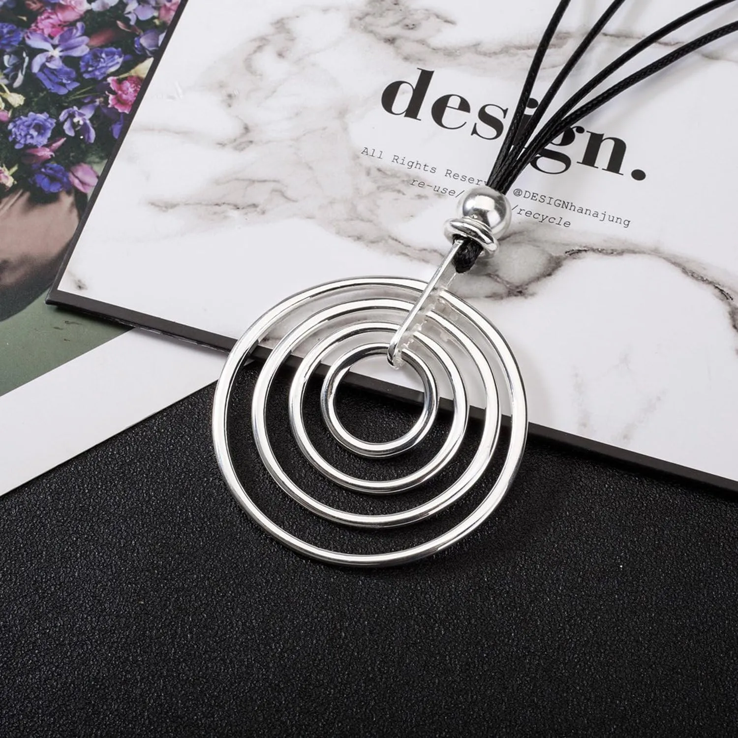 Necklaces for Women Long Statement Silver Pendant Necklace with Leather Rope