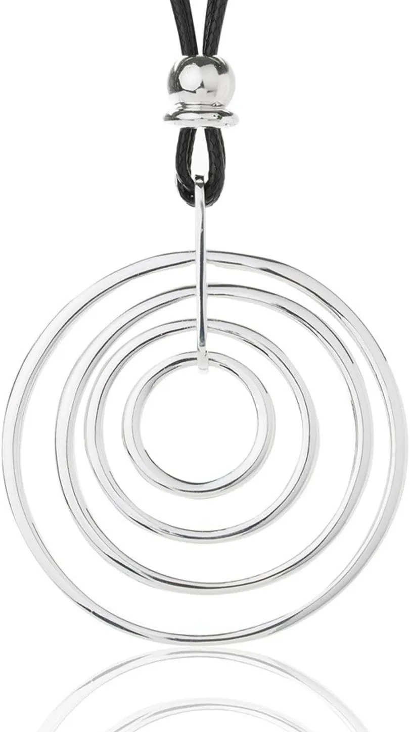 Necklaces for Women Long Statement Silver Pendant Necklace with Leather Rope