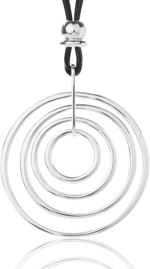 Necklaces for Women Long Statement Silver Pendant Necklace with Leather Rope
