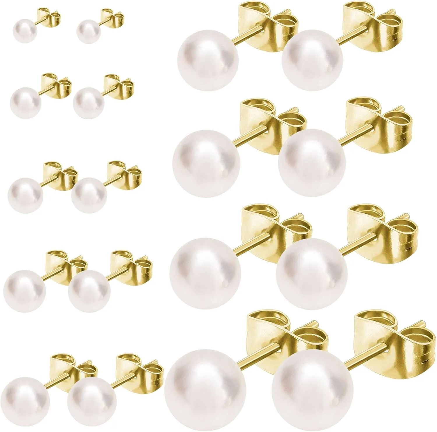 NEWITIN 9 Pairs Gold Ball Stud Earrings for Women Hypoallergenic Earring 18K Gold Plated Ball Earrings Set 2-10 MM Small Studs for Women Men