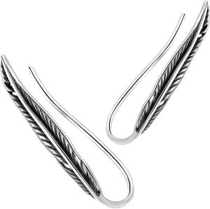 NMQLX Stainless Steel Feather Earrings, Feather Crawler Earrings, Climber Earrings, Ear Climbers Wrap Earrings for Women and Men