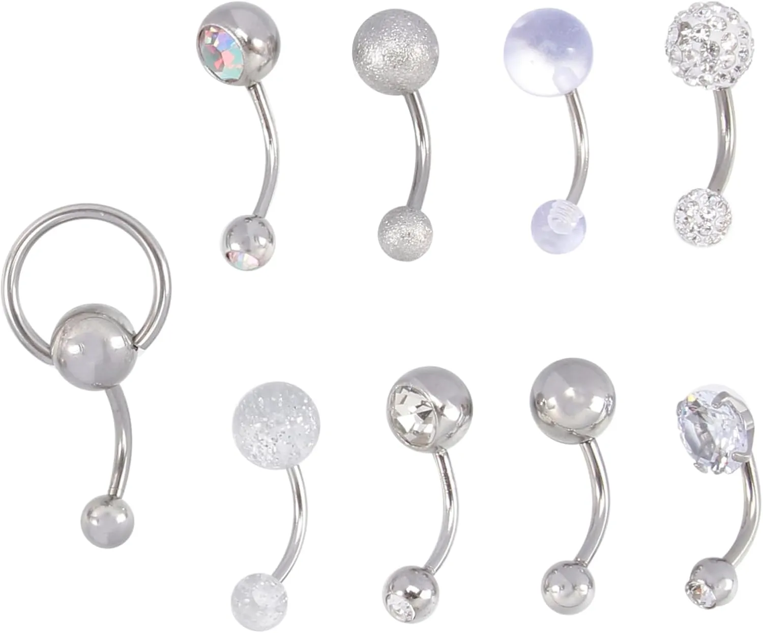 NOLITOY Stylish Belly Button Ring Set 9 Pcs Flash Navel Nail Studs Zircon Metal Navel Rings for Parties Events