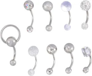NOLITOY Stylish Belly Button Ring Set 9 Pcs Flash Navel Nail Studs Zircon Metal Navel Rings for Parties Events