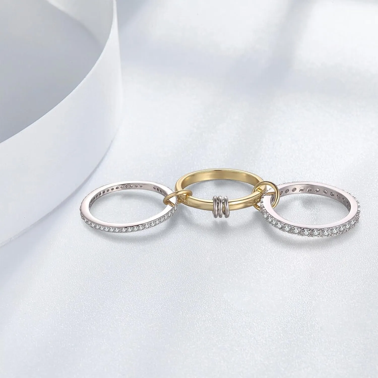 Non-Tarnish Stackable Rings for Women -18k Gold Plated & Sterling Silver Thin Band Set with Cubic Zirconia, Dainty Jewelry for Everyday Wear