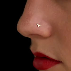 Nose Ring Stud, 14K Gold Nose Piercing, Tiny Gold Nose Pin, Bird Stud Piercing/Earring for Ear Lobe, Nostril, Tragus, Helix or Cartilage, Handmade Jewelry