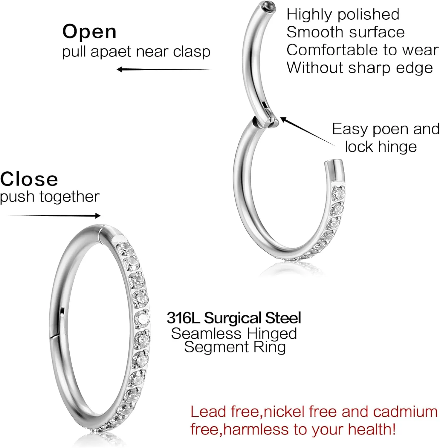 Nose Rings Hoops for Women Men Conch Hoop Earring Silver Gold 16g 18g Surgical Steel Tragus Nostril Helix Cartilage Clicker Ring Piercing Body Jewelry