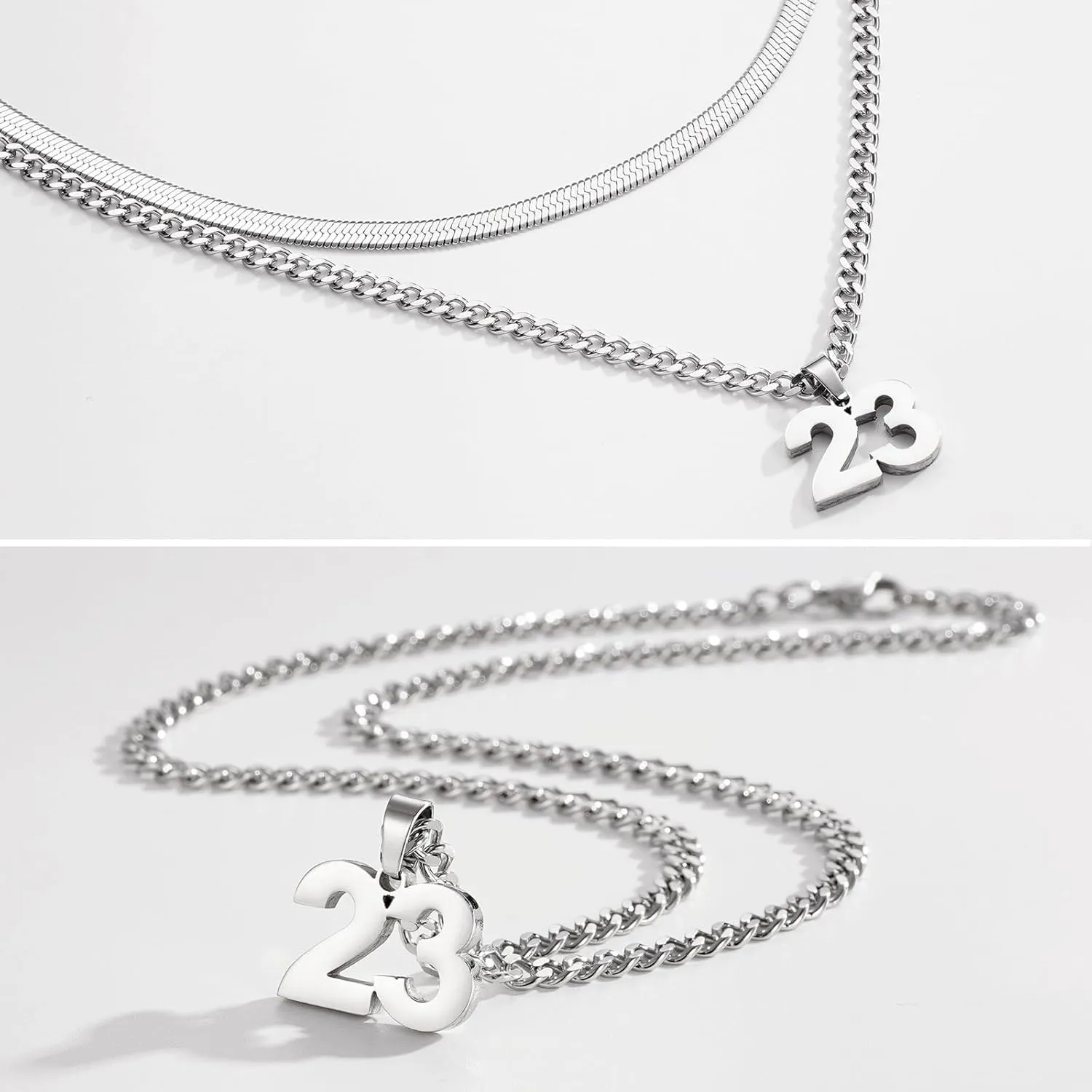 Number Necklace, Layered Necklace for Men Boys Kids, Number Necklace for Boy Athlete, 18 20 In Stainless Steels Chain for Men With Number Pendant, Basketball Football Baseball Number Necklaces for Boys
