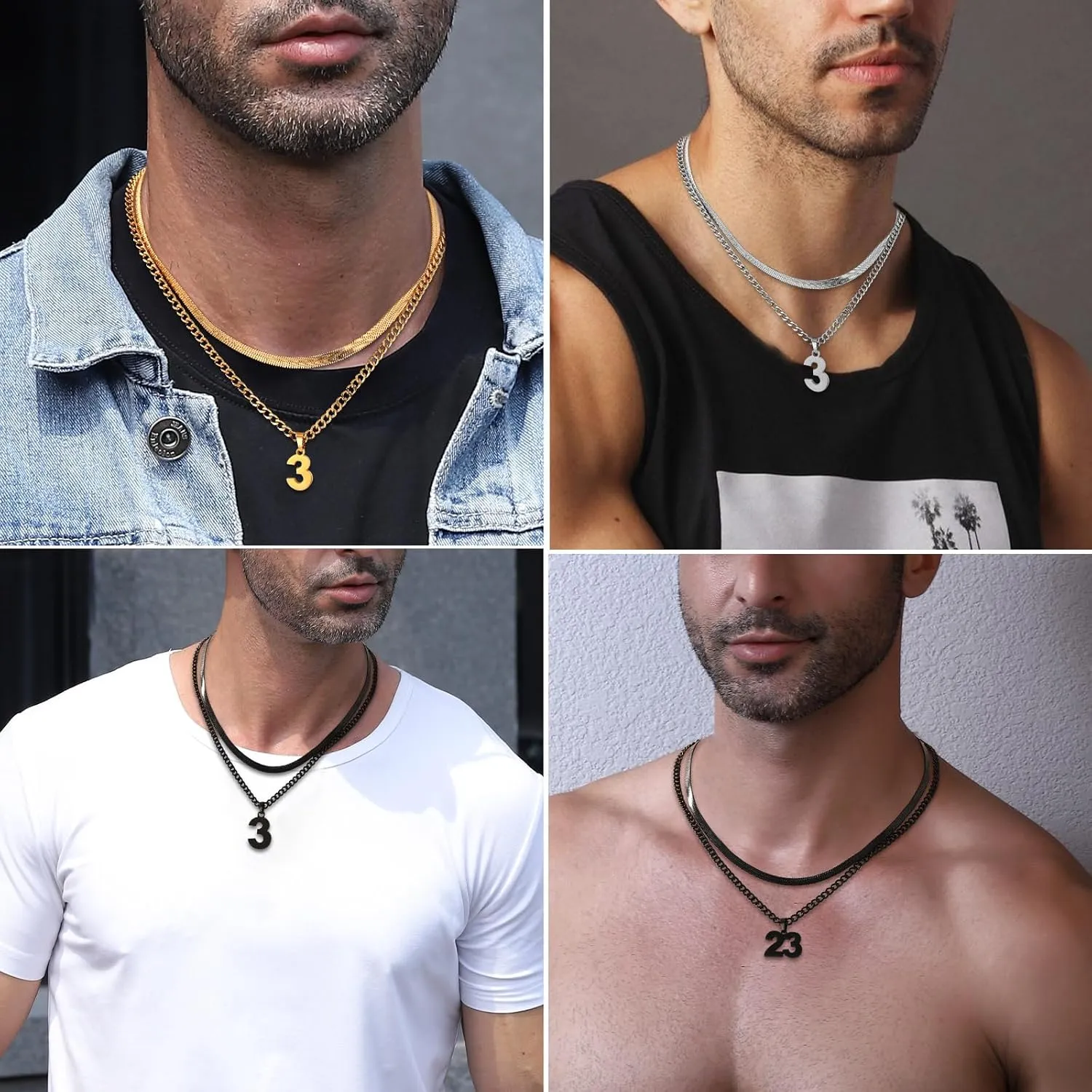 Number Necklace, Layered Necklace for Men Boys Kids, Number Necklace for Boy Athlete, 18 20 In Stainless Steels Chain for Men With Number Pendant, Basketball Football Baseball Number Necklaces for Boys