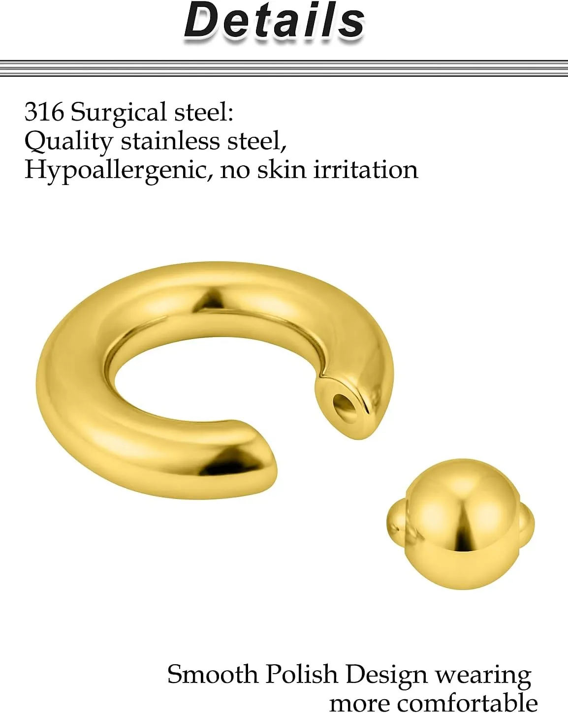 Ocptiy 6G 8G 12G 14G 16G Septum Ear Earrings Gauges Stretching Piercing Kit 316L Surgical Steel Internally Threaded Pierced Body Jewelry for Women 10mm 12mm 14mm 16mm