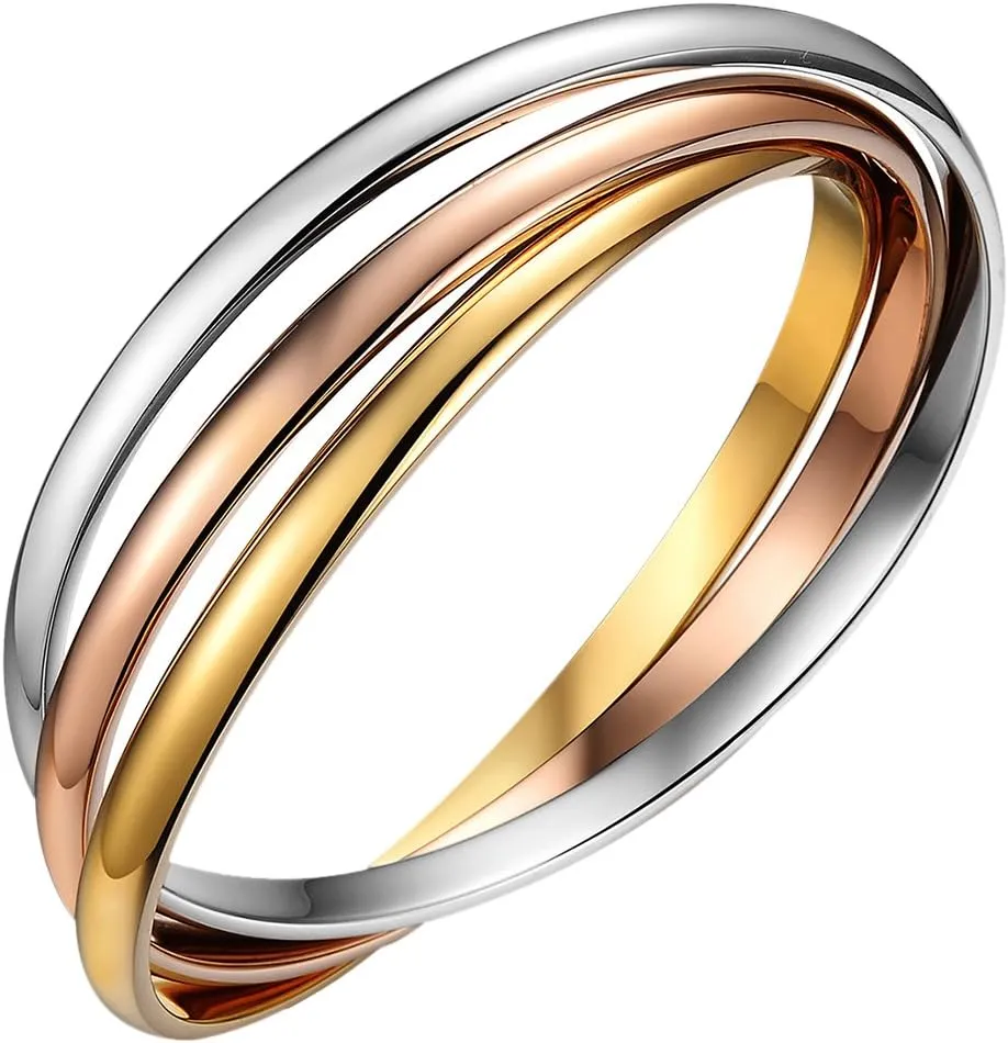OIDEA Interlocking Bangle Bracelets for Women, Tri-Colour Stainless Steel Stackable Cuff Bracelet Friendship Bracelets Jewelry Gifts