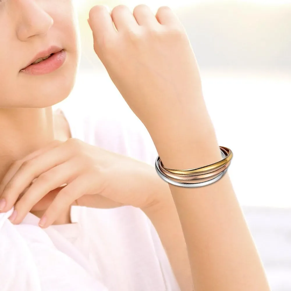 OIDEA Interlocking Bangle Bracelets for Women, Tri-Colour Stainless Steel Stackable Cuff Bracelet Friendship Bracelets Jewelry Gifts