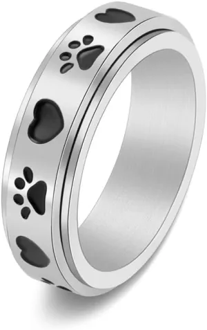 OIDIMS Cute Dog Love Heart Paw Print Spinner Fidget Ring Stainless Steel Relieving Anxiety Rotate Freely Finger Band Rings for Women Men Lovely Animal Jewelry for Puppy Pet Loving Friend Families OIDIMS Cute Dog Love Heart Paw Print Spinner Fidget Ring Stainless Steel Relieving Anxiety Rotate Freely Finger Band Rings for Women Men Lovely Animal Jewelry for Puppy Pet Loving Friend Families