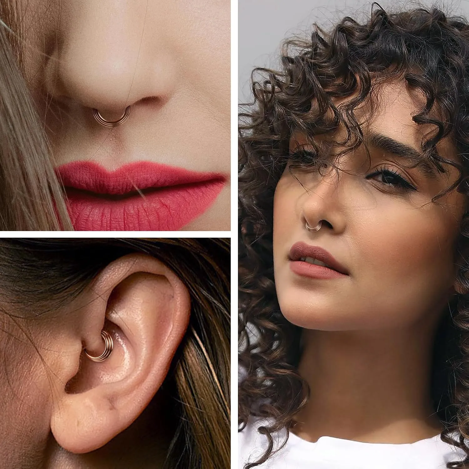 ONESING 16G Septum Rings Stainless Steel Nose Rings Hoops Clicker Septum Piercing Jewelry Silver/Gold Septum Jewelry Cartilage Helix Tragus Body Piercing for Women Men 8mm 10mm