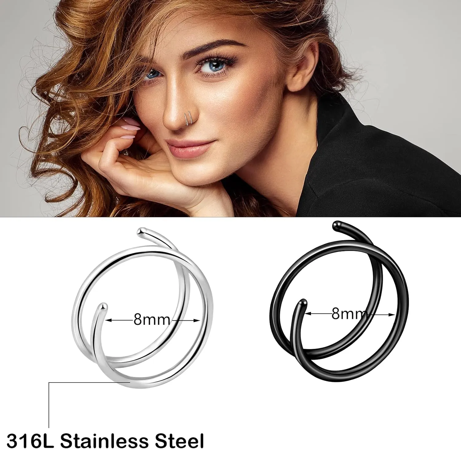 ONESING 20G Double Nose Ring Hoop for Single Piercing - 2-36 Pcs Jewelry for Women